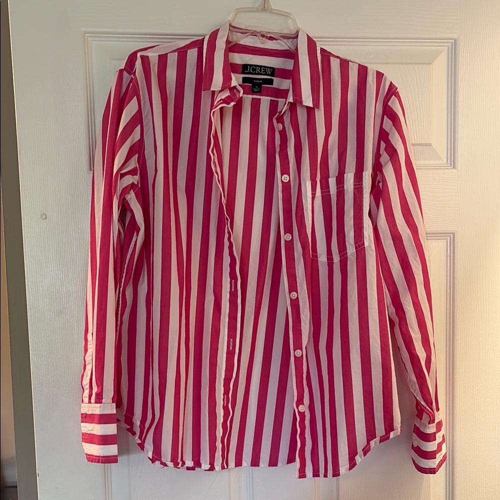 J. Crew Garcon Shirt - Vibrant Pink and White Striped Button-Up - Sz 10